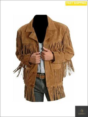 Mens Suede Leather Western Cowboy Jacket Fringe Overcoat